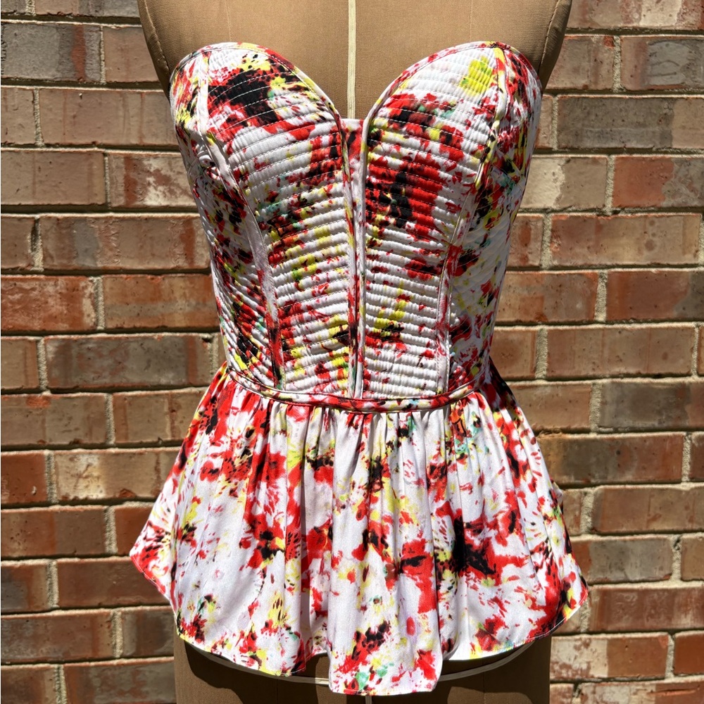Parker Penelope 100% Silk Floral Bustier Top Strapless Sweetheart Neckline